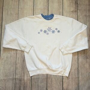 VTG 90s Morning Sun White Snowflake Crewneck Sweatshirt Women's Small grannycore